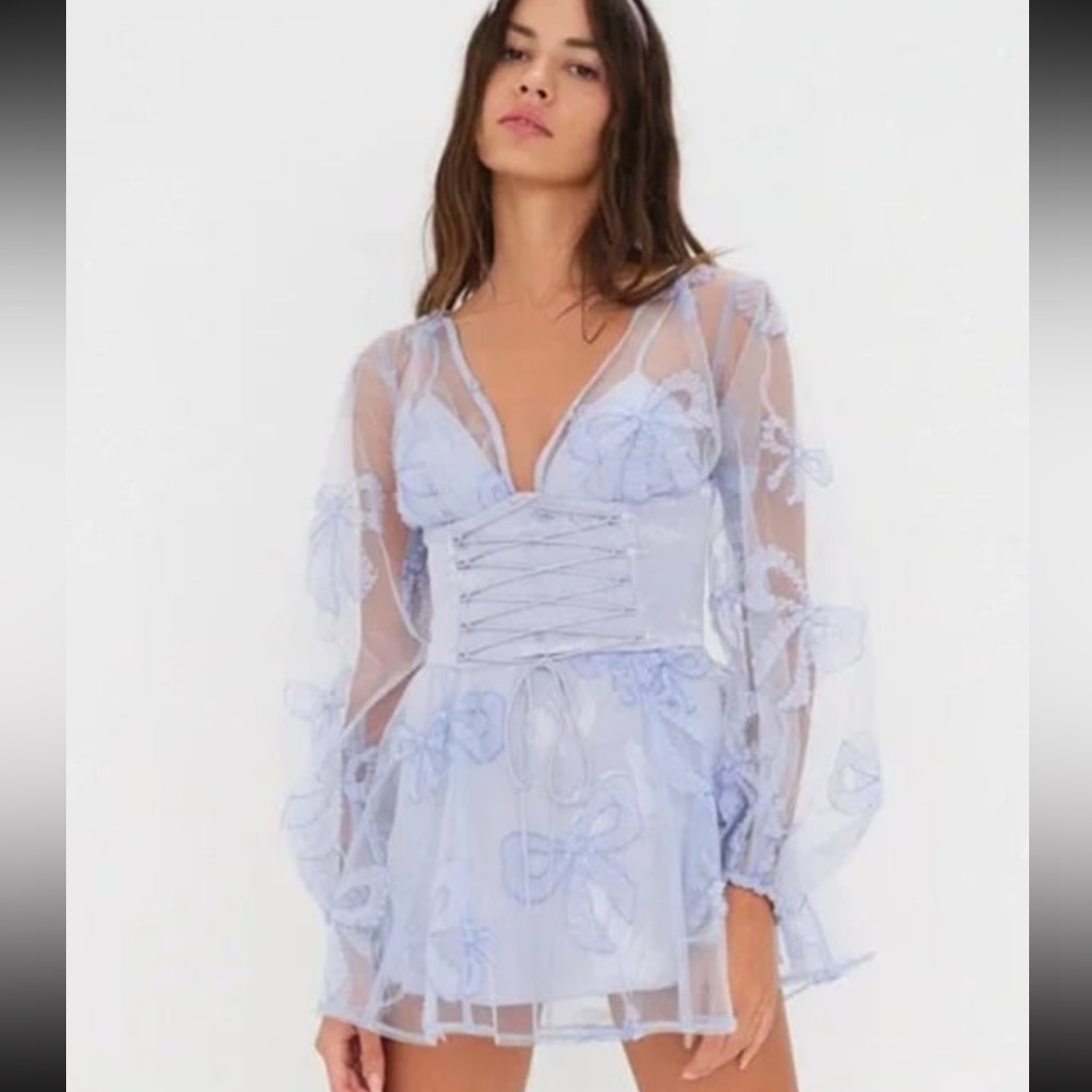 For Love And Lemons Presley Bow Print Mini Corset Dress | Size M